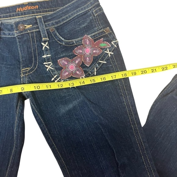 Hudson Bootcut Flared Ankle Jeans Low Waist Wide Leg Floral Appliqué Size 27 - Picture 8 of 16